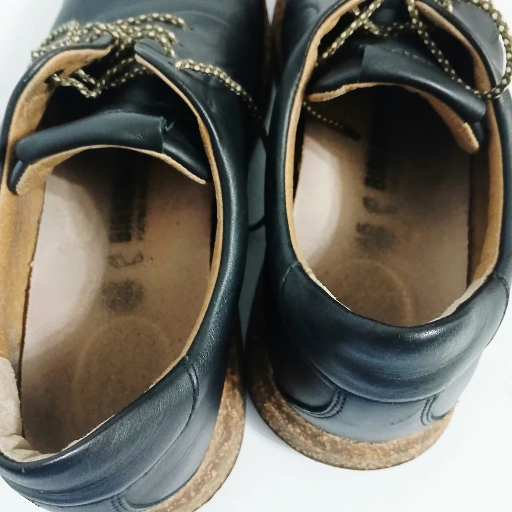 Birkenstock Wrigley Mens Black Leather Lace Up Shoes Cork Midsole US 12 EU 45 L